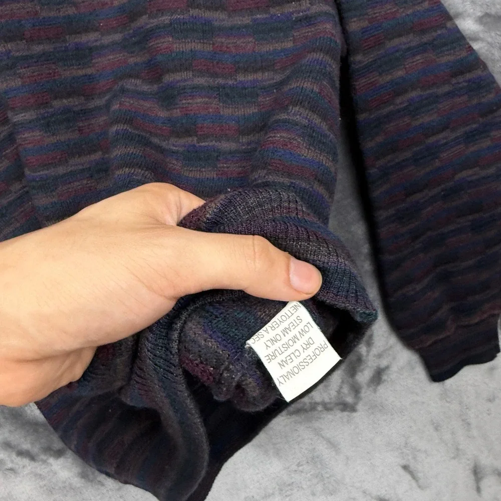 Merino Wool Sweater Mens Large Multicolor Excellent Textured Knit